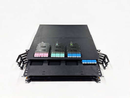高密度2U 19インチ 144コア MPO-LC MTPアンロードスライド光ファイバーパッチパネル MPOラック データセンターソリューション用