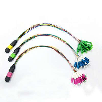 12コア MPO-LC マルチモード 光ファイバー ブレイクアウト パッチケーブル 0.9mm MPO カセットとモジュラー・エンコーージャス